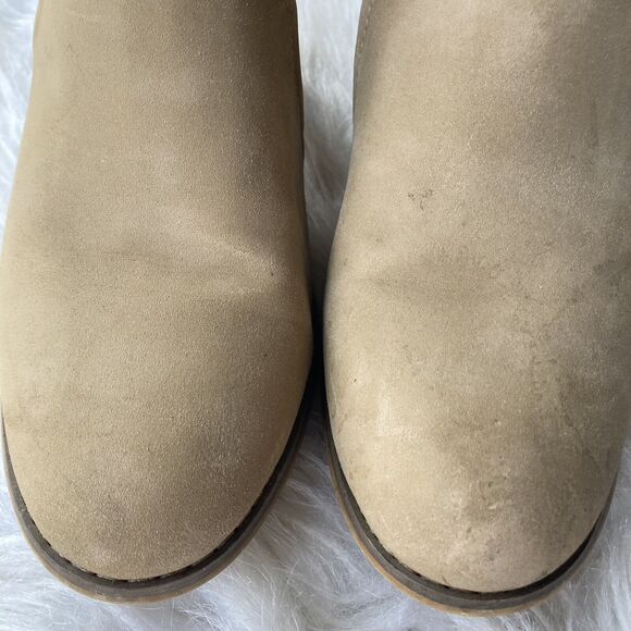 CALL IT SPRING Heels Sz 8.5M Beige Booties Strappy Ankle Back Zip Block Womens - Picture 3 of 13